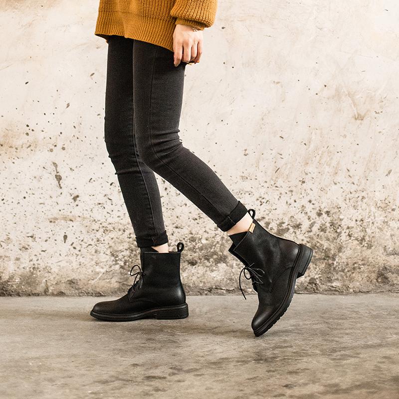 Handmade Women Matte leather Biker Boots Classic Combat Boots Black/Yellow