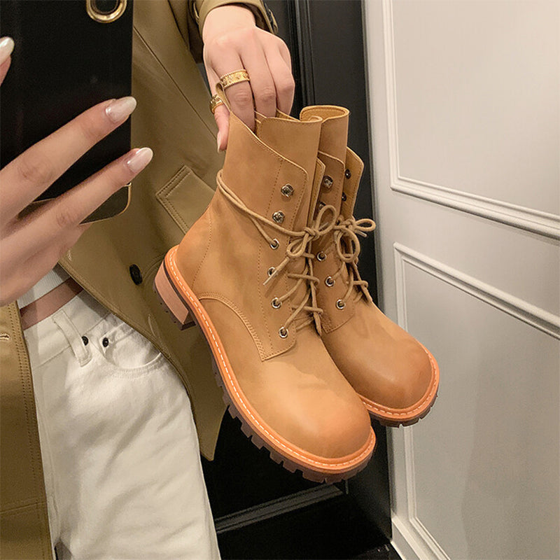 Womens Boots Lace Up Leather Ankle Boots in Yellow/Black