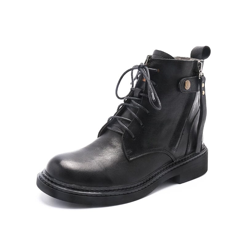 Chunky Side Zip Boots Belted Leather Boots Soft Walking Short Boots Black/Coffee
