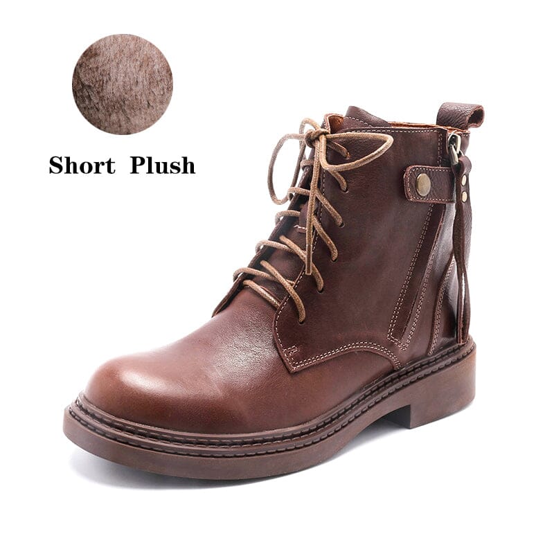 Chunky Side Zip Boots Belted Leather Boots Soft Walking Short Boots Black/Coffee