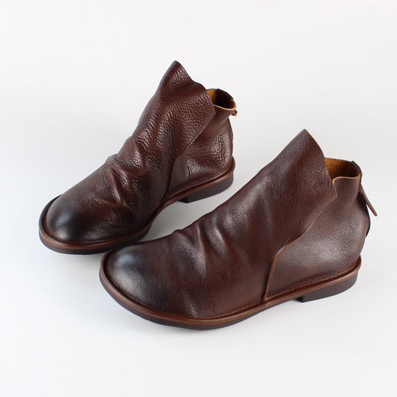 Handmade Leather Chelsea Boots For Women Soft Ankle Boots Retro Round Toe Short Boots For Fall And Winter Coffee/Black