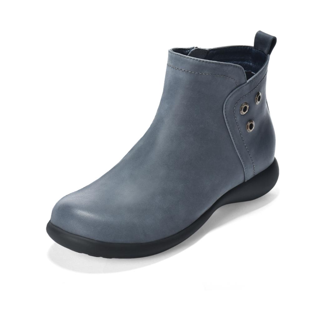Womens Retro Leather Short Boots for Winter Black/Blue