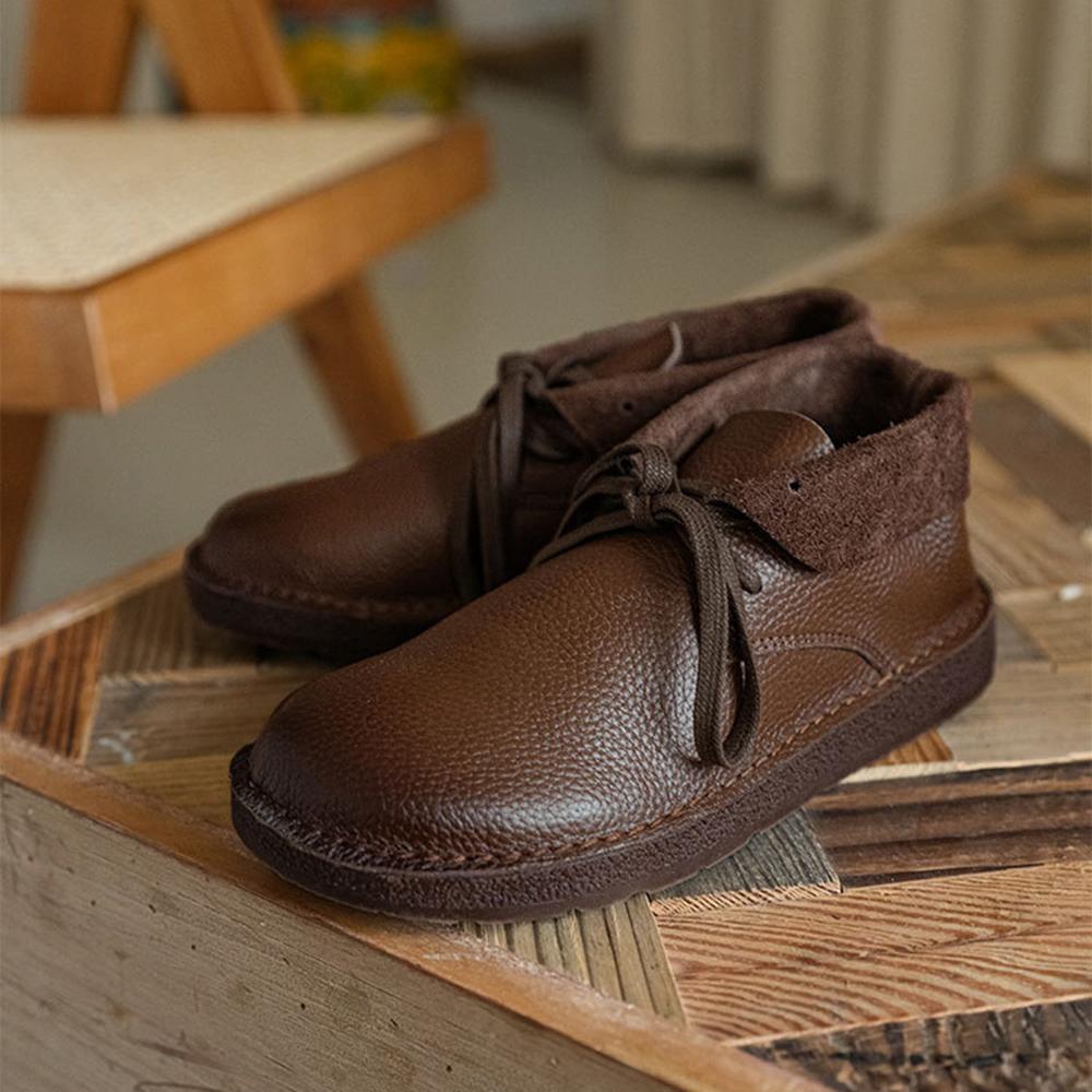 Handmade Genuine Leather Flat Boots Lace-Up Soft Ankle Booties Mori Girl Oxfords Designer Shoes Combat Boots Coffee/Beige/Brown