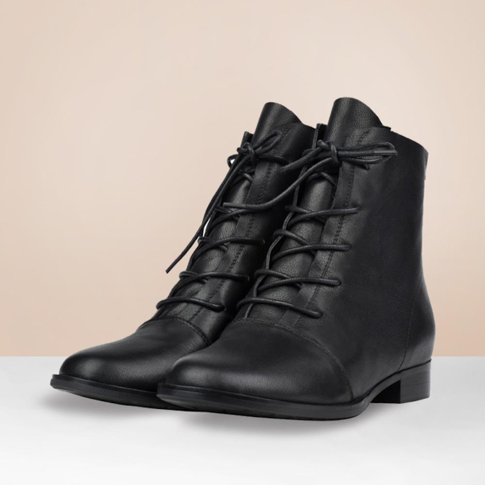 Women Boots Lace Up Short Boots Handmade Leather Full Grain Leather Black/Brown