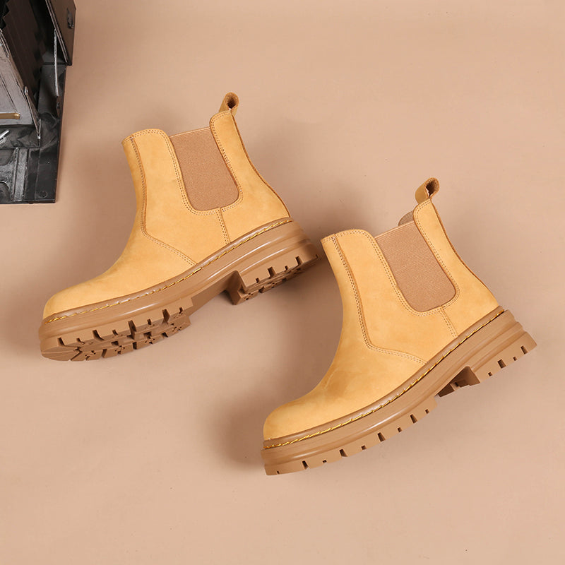 Women's Handmade Chelsea Boot in Nubuck Calfskin Waterproof in Yellow Platform