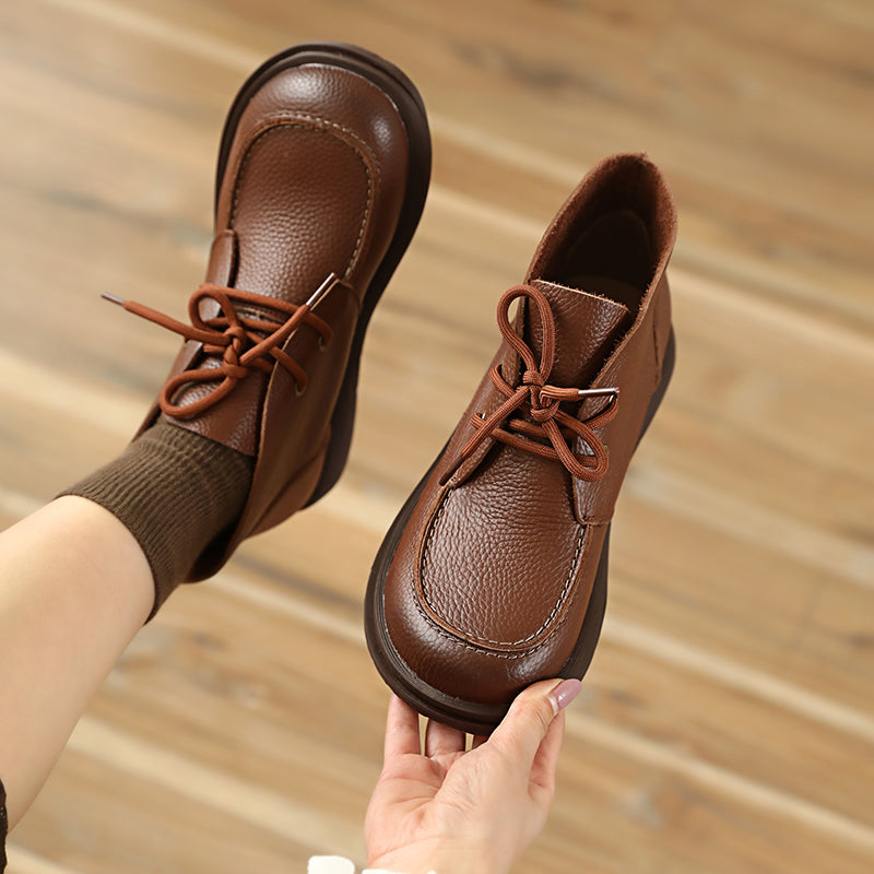 Soft Leather Ankle Boots Retro Round Toe Short Boots Women Mori Girl Boots Handmade