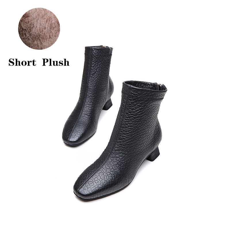 Handmade Leather Chelsea Boots For Women Soft Ankle Boots Retro Square Toe Black/Brown/Off White