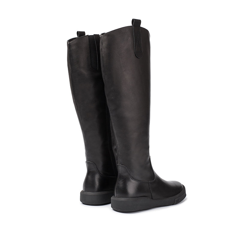 Handmade Soft Leather Knee High Boots Side Zip Riding Boots in Black