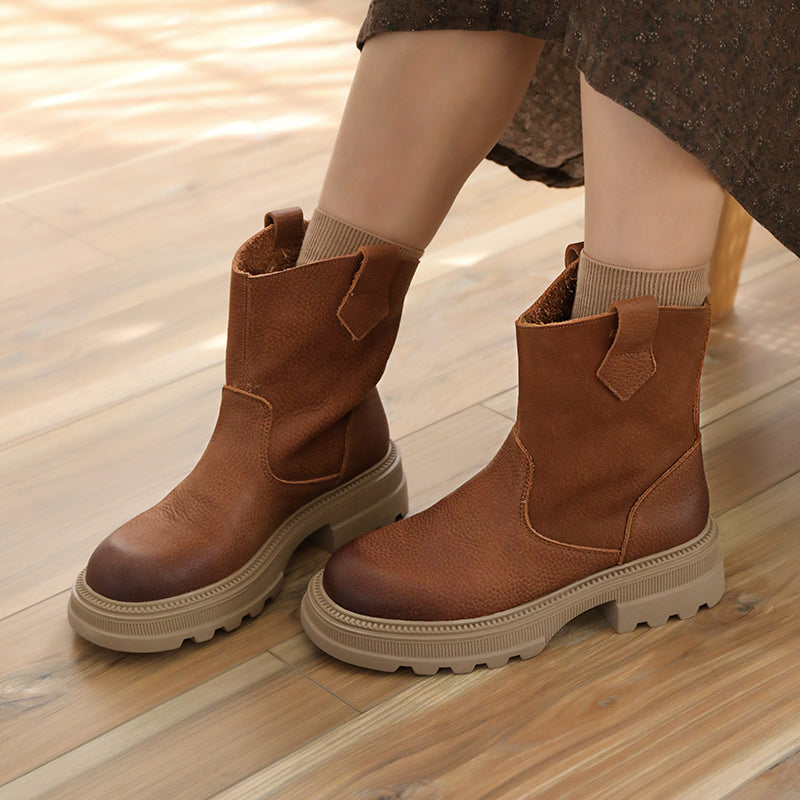 Cowhide Boots Women Comfy Zip Walking Boots Brown/Black/Coffee