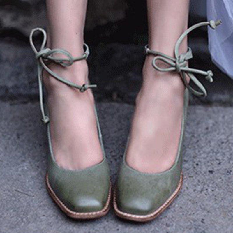 Elegant Chunky Heel Lace-up Pumps
