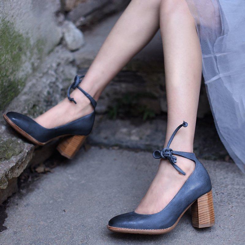 Elegant Chunky Heel Lace-up Pumps