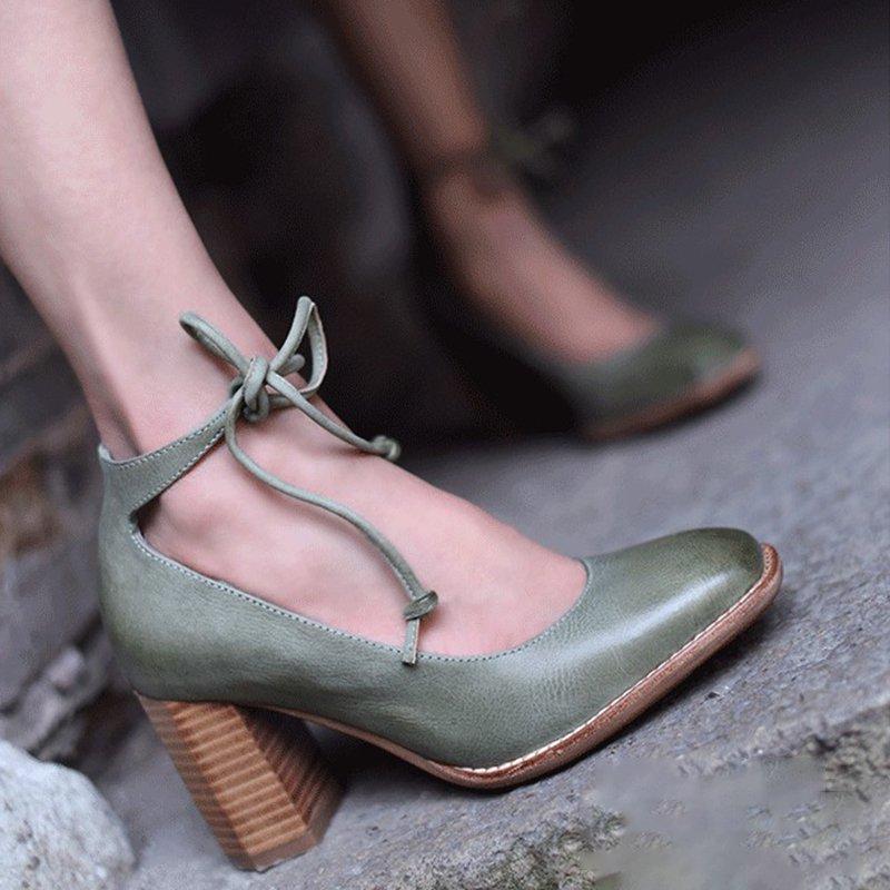 Elegant Chunky Heel Lace-up Pumps