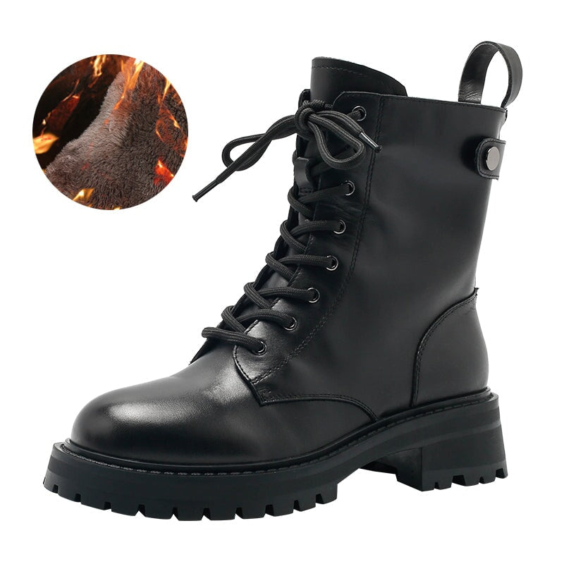 Fashion Leather Combat Boots Designer Retro Chunky Riding Boots