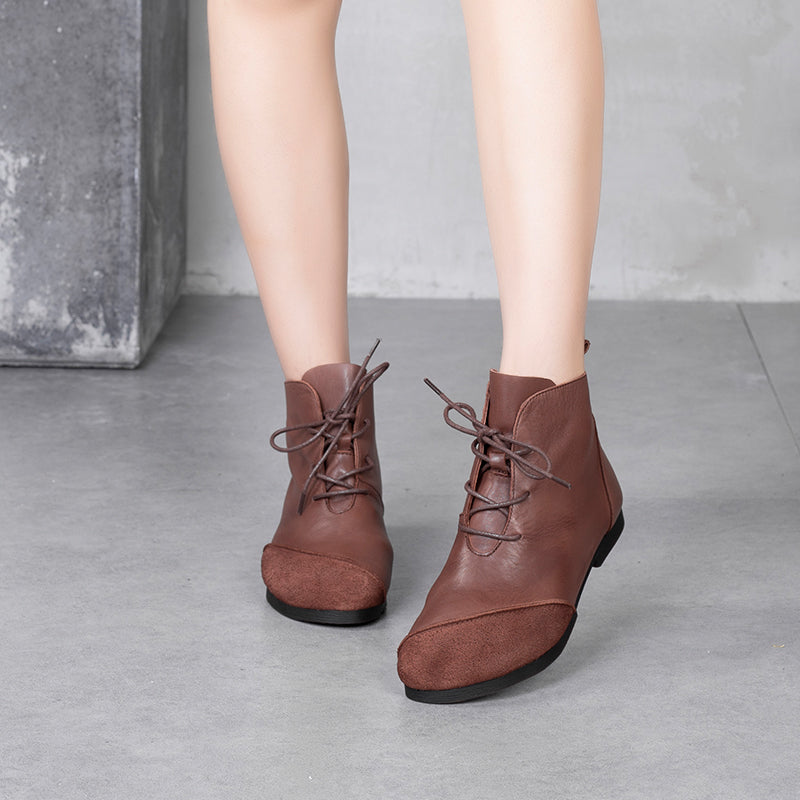 Concise Style Oxford Shoes For Women Leather Handmade Ankle Boots Black/Coffee