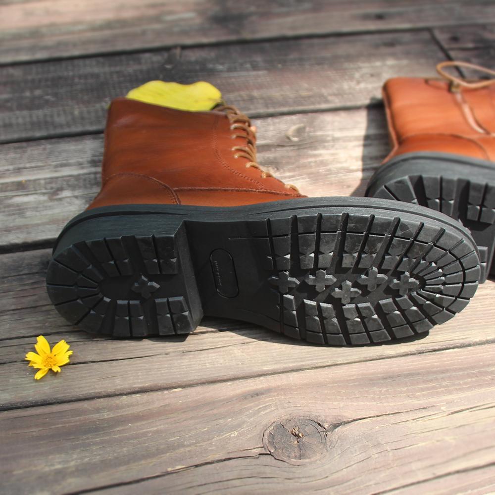 Retro Short Boots Women Handmade Genuine Leather Boots Biker Boots Brown