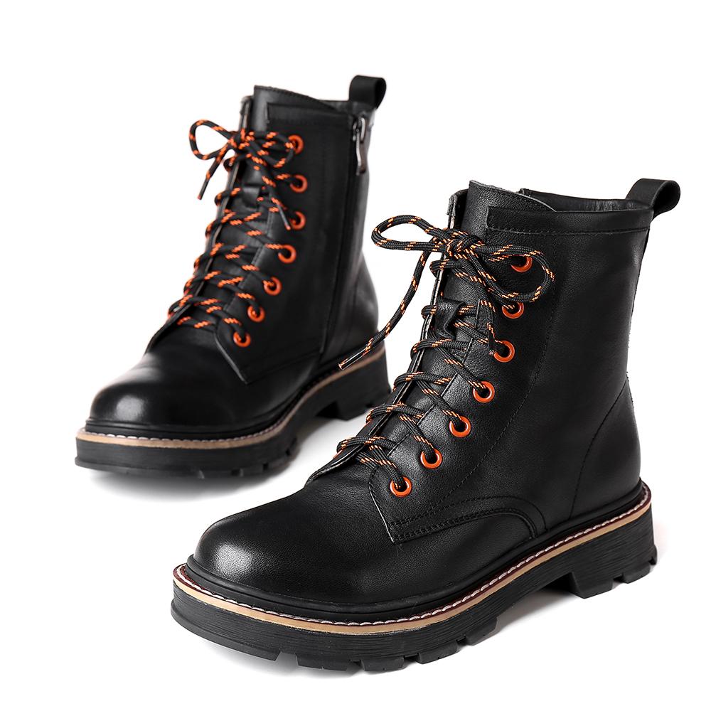 Women Leather Lace-Up Oxfords Round Toe Ankle Booties Black/Coffee