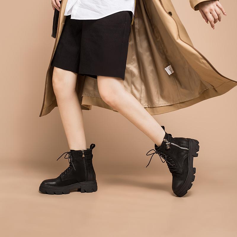 Fashion Cowhide Combat Boots Designer Retro Chunky Riding Boots Side Zip Black Matte / Black Smooth / Black Litchi