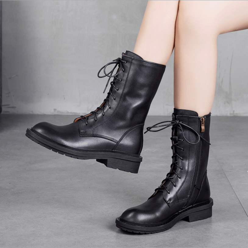 Retro Short Boots Women Handmade Genuine Leather Boots Biker Boots Brown