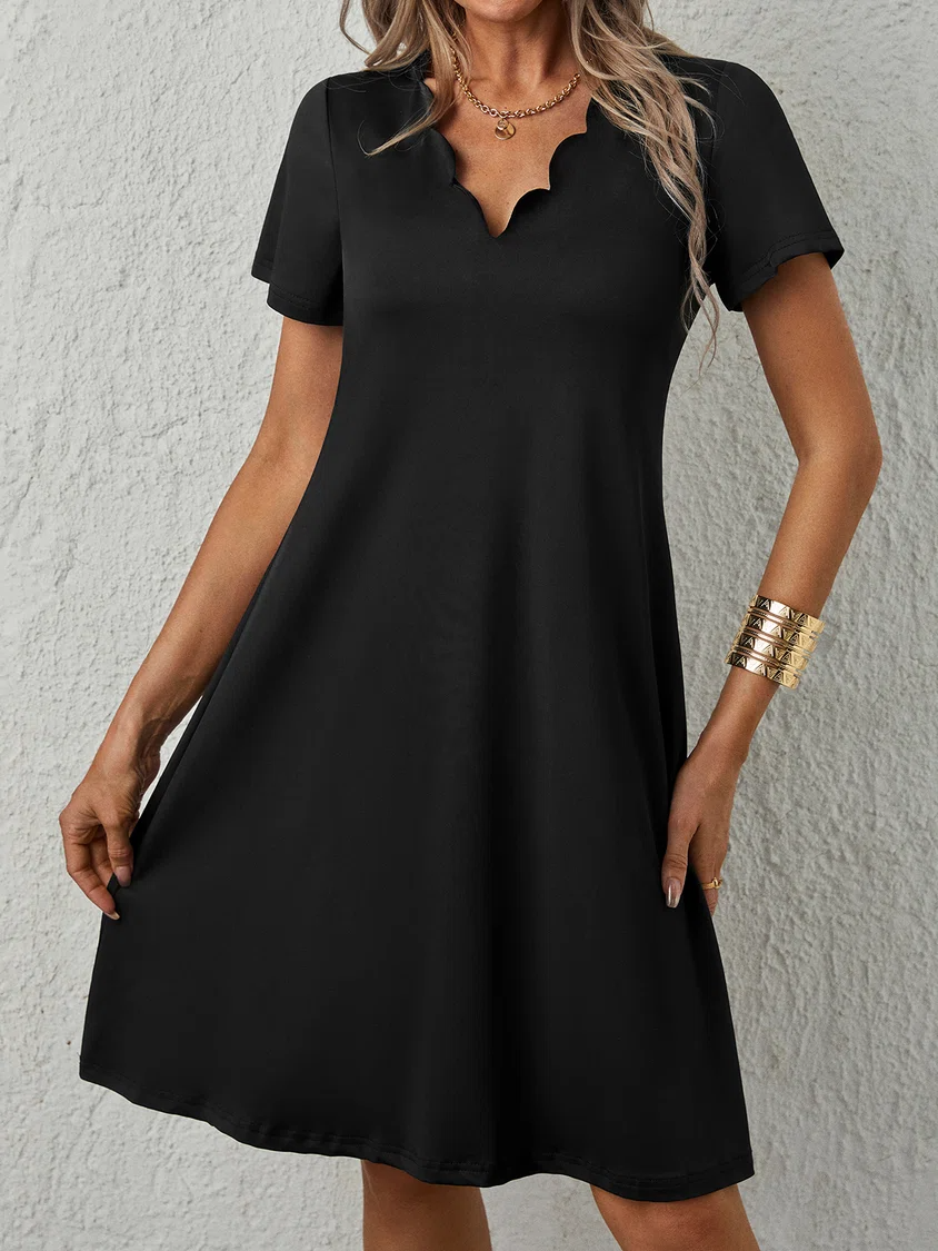 Casual Solid V neck Short Sleeve Knit Dress