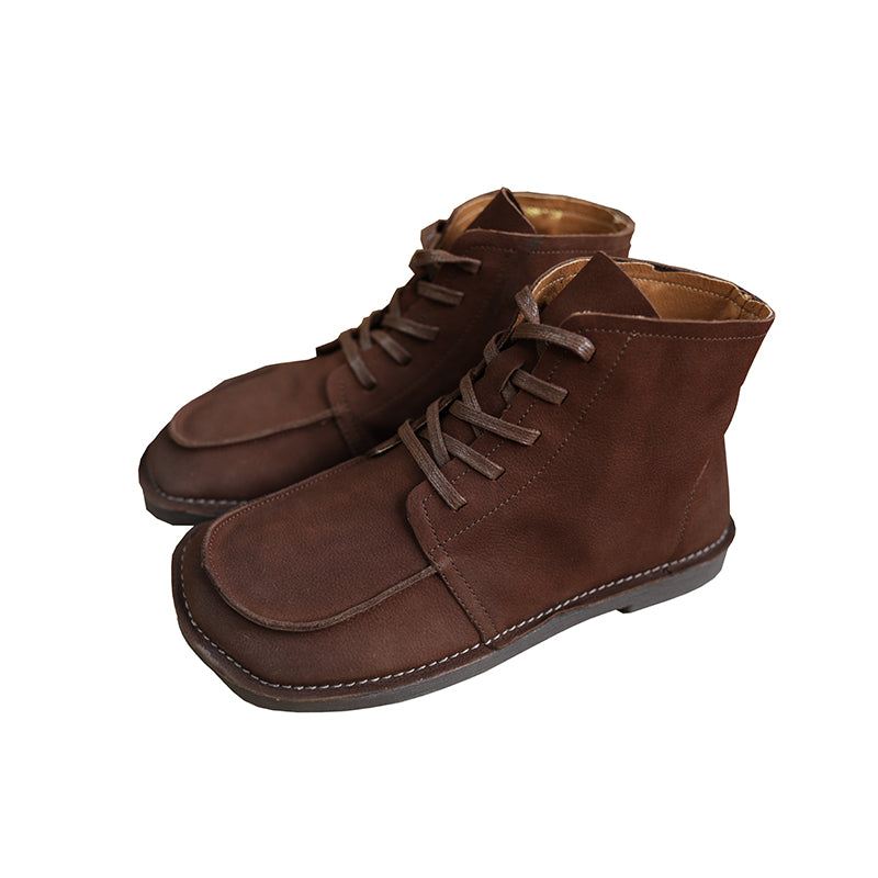 Women Handmade Genuine Leather Flat Ankle Boots Soft Designer Shoes