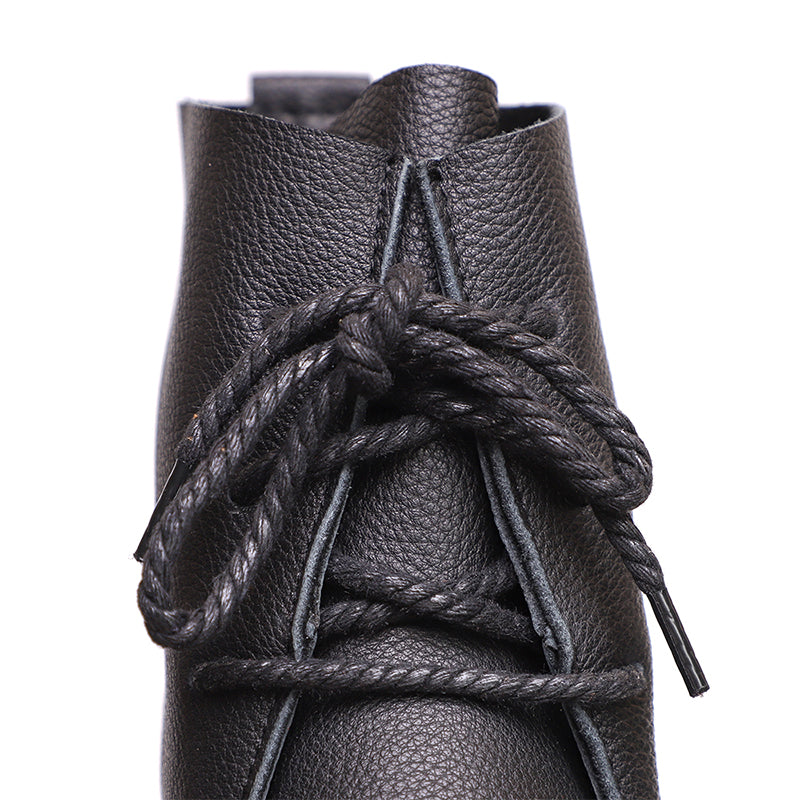 Handmade Women's Leather Booties Round Toe Lace-Up Flat Ankle Boots Brown/Black/Coffee