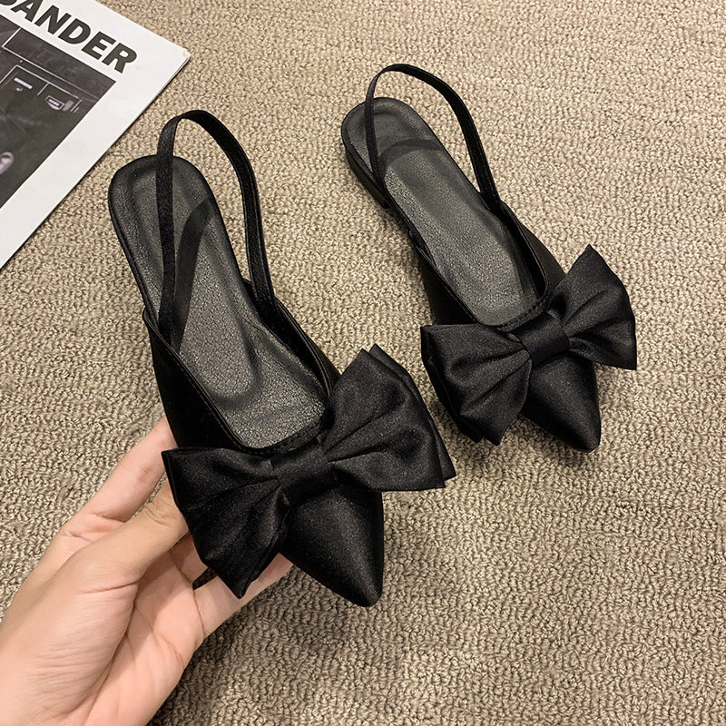 Summer Silk Bow Pointed Toe Shallow Mouth Sandals