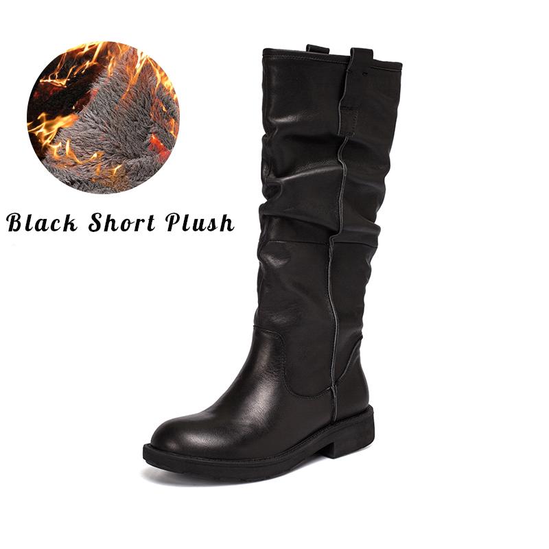 Waxing Leather Knee High Boots Fold Design Riding Boots Black/Brown