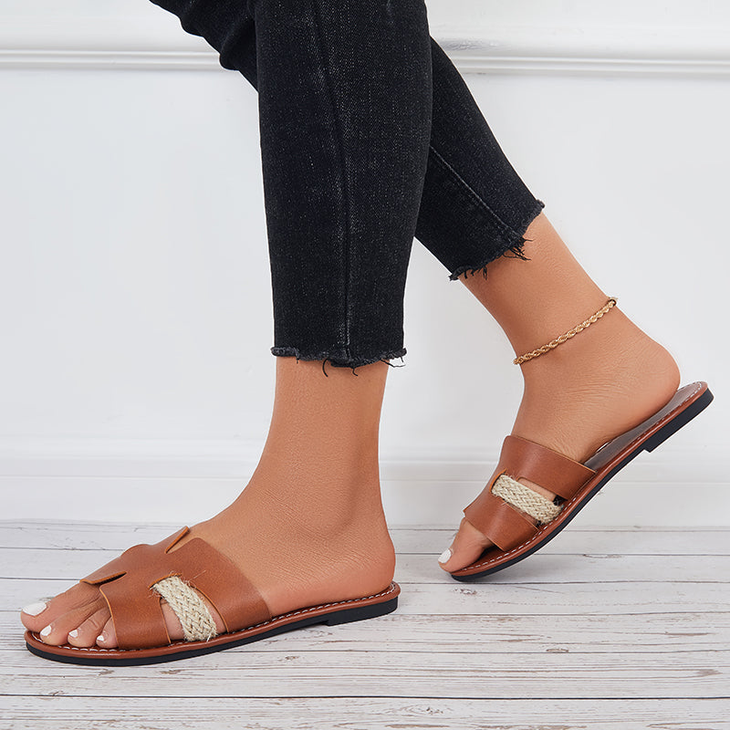Women Cutout Slide Sandals Open Toe Flat Slippers