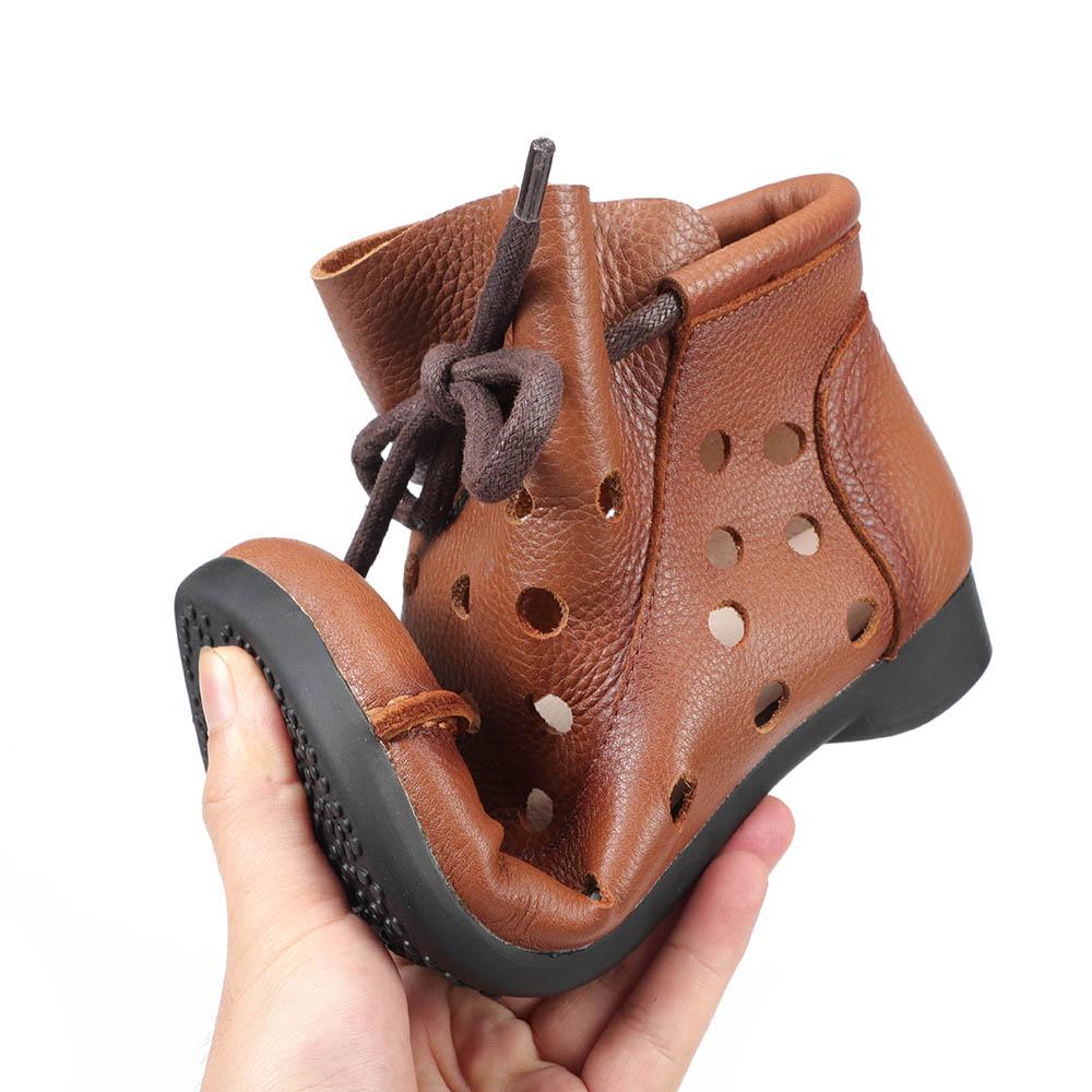 Handmade Summer Boots for Women,Flat Shoes, Gladiator Sandals, Retro Oxford Shoes, Vintage style Leather Shoes Brown/Coffee