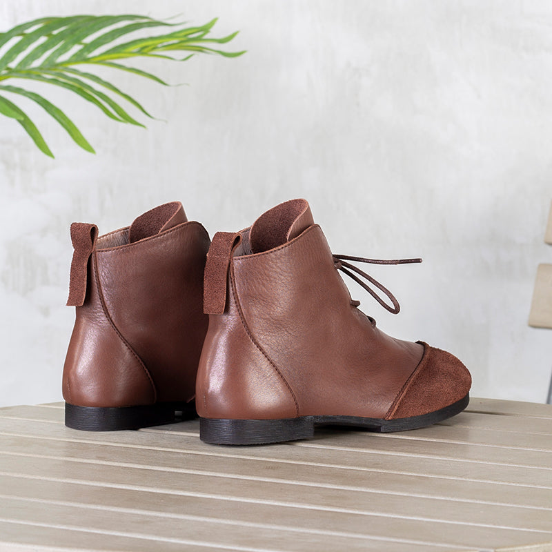 Concise Style Oxford Shoes For Women Leather Handmade Ankle Boots Black/Coffee