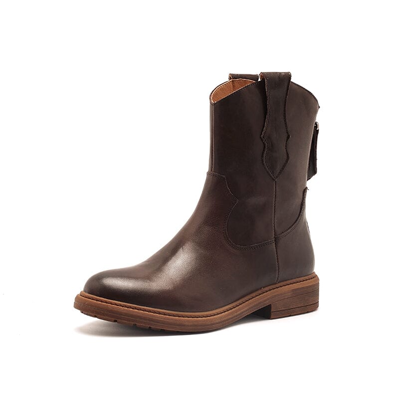 Cowgirl Boots Handmade Genuine Leather Short Boots in Black/Brown/Coffee/Yellow