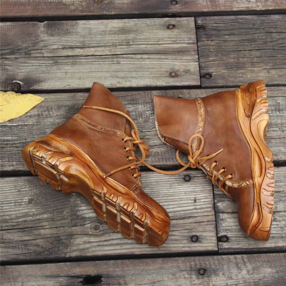 Women'S Handmade Leather Ankle Boots Comfortable Walking Round Toe Lace Up Boots Brown