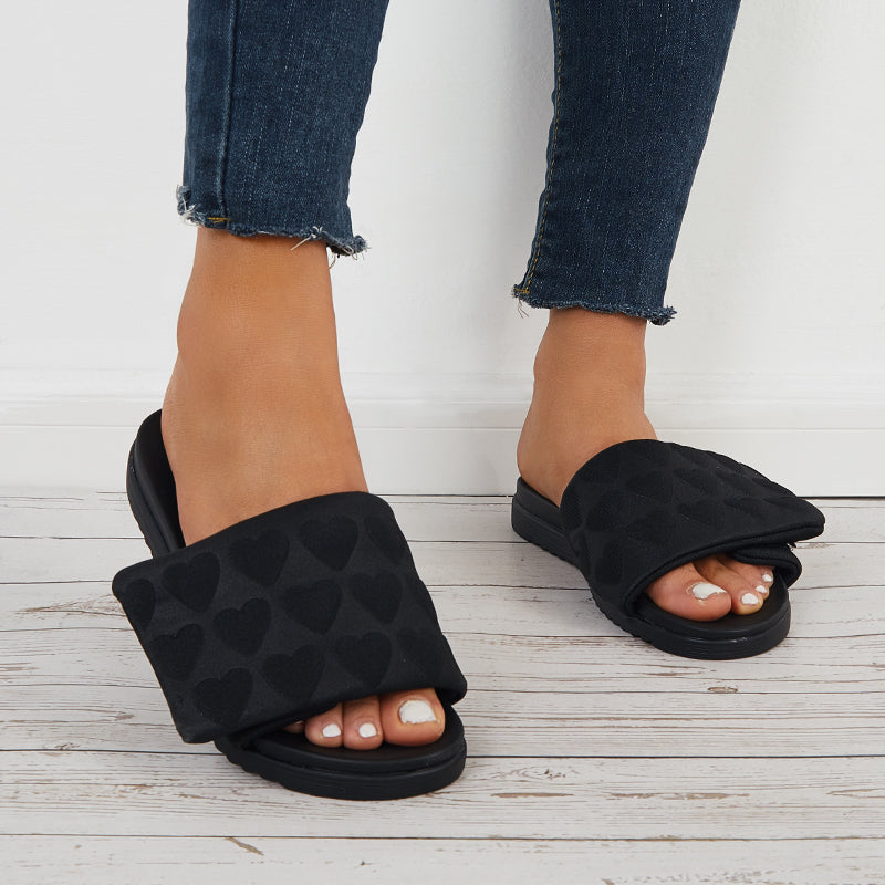 Summer Platform Slide Sandals Round Open Toe Flat Slippers
