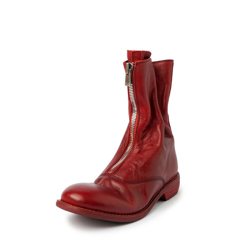 Handmade Leather Ankle Boots Comfortable Walking Round Boots Brown/Black/Red/Beige/Grey