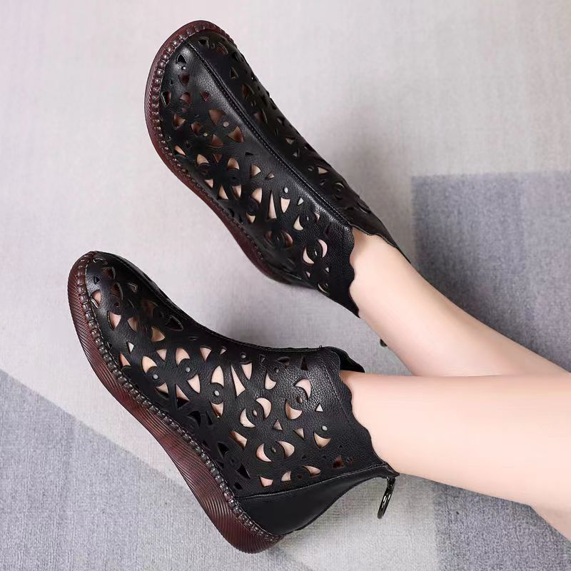 Women's Hollow Hole Fashion Back Zipper Retro Sandals