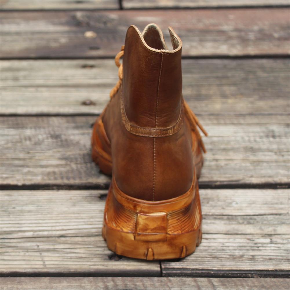 Women'S Handmade Leather Ankle Boots Comfortable Walking Round Toe Lace Up Boots Brown