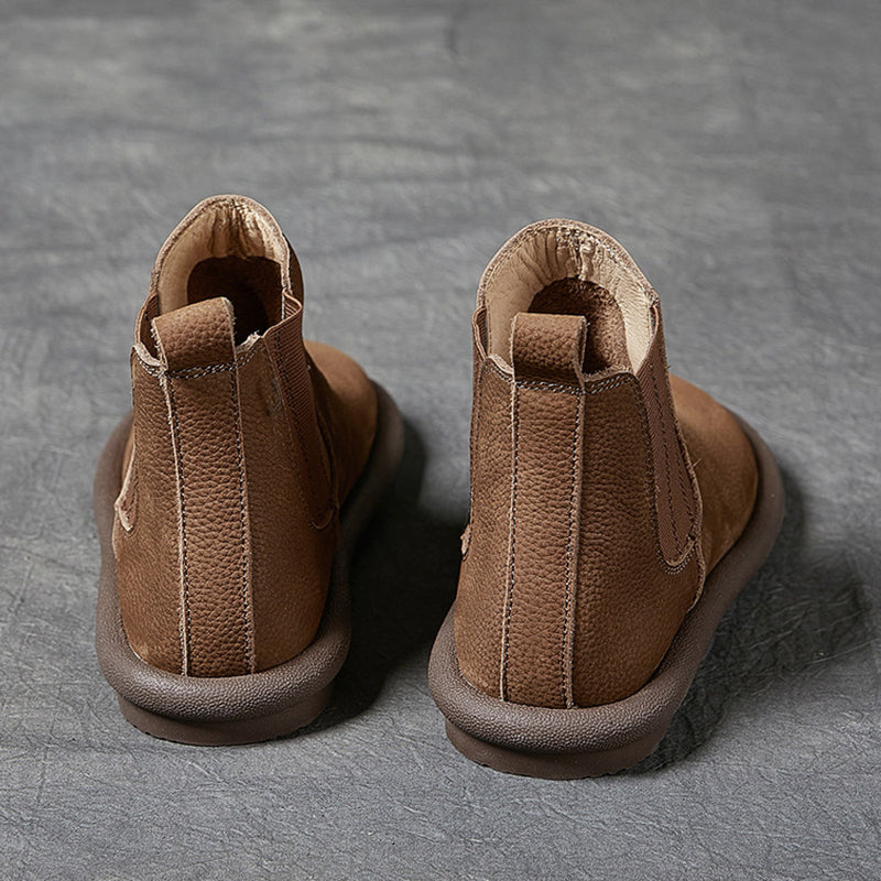 Women's Leather Chelsea Boots Soft and Retro Style in Khaki/Coffee