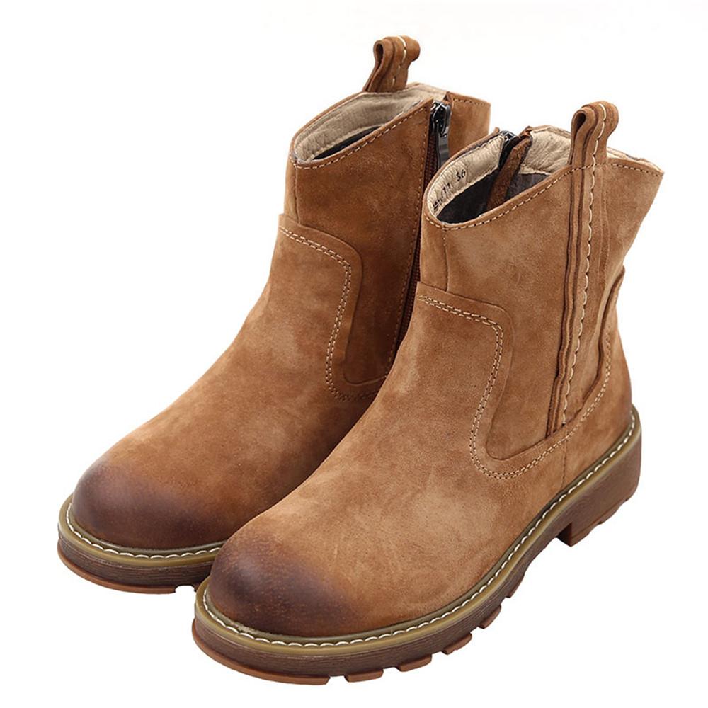 Womens Handmade Leather Ankle Boots Short Boots Side Zipper in Brown/Black