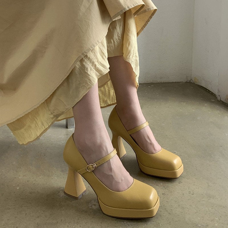 Raisa Square Toe Chunky Heels Mary Jane Shoes