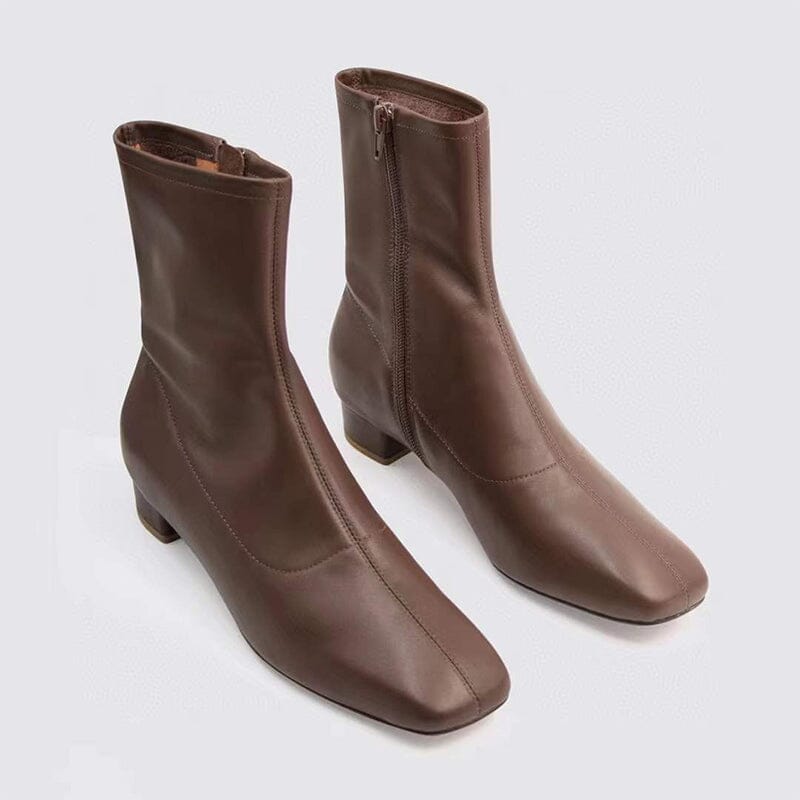 Squared Toe Leather Slimming Boots Sock Boots Yellow/Beige/Black/Coffee