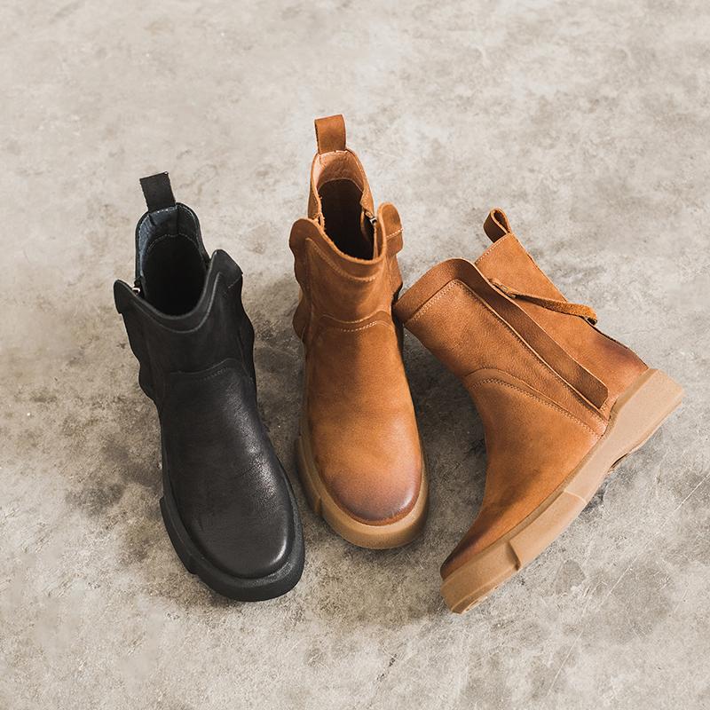 Side Zipper Chelsea Boots Waxing Leather Short Boots for Winter Black/Coffee