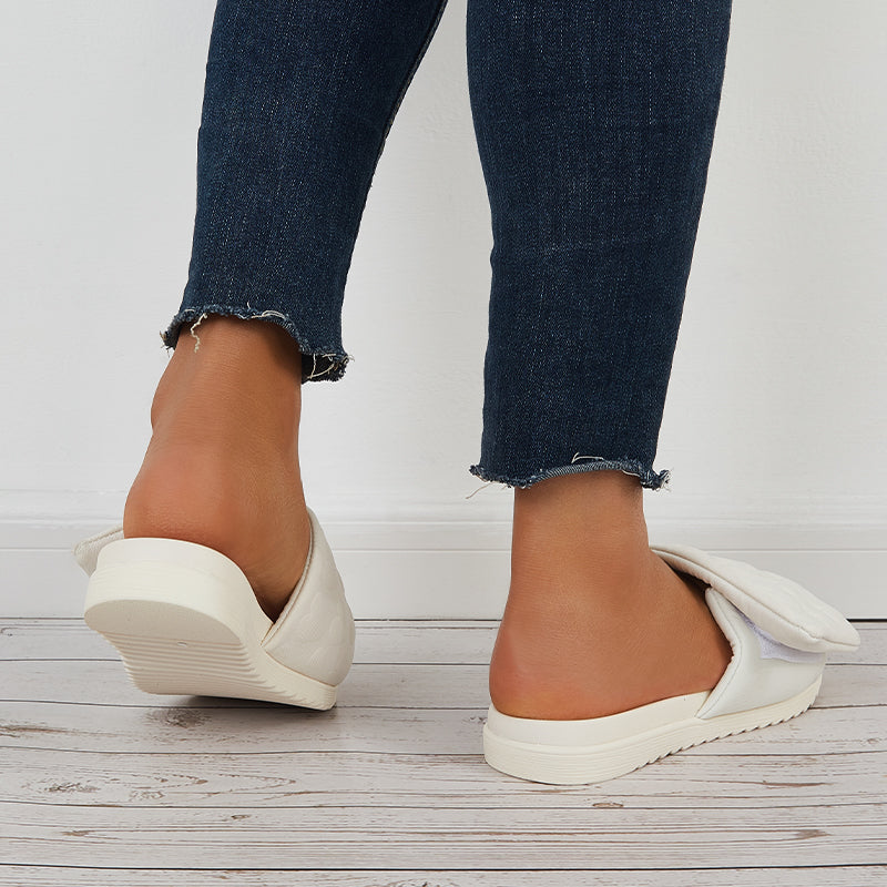 Summer Platform Slide Sandals Round Open Toe Flat Slippers