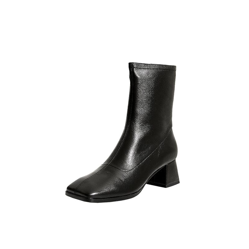 Classic Nude Leather Boots Elegant Glove-Like Ankle Boots High Heel Side Zipper Boots