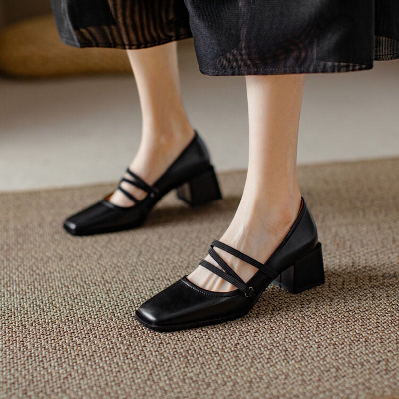Jacalyn Square Toe Block Heels Mary Jane Shoes