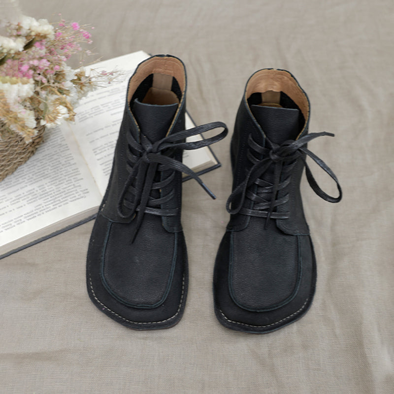 Women Handmade Genuine Leather Flat Ankle Boots Soft Designer Shoes