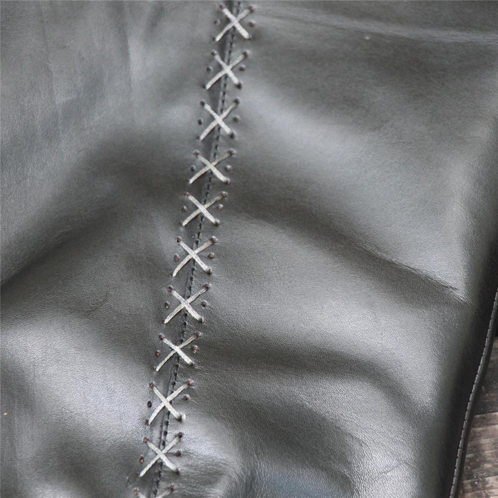 Women Leather Handmade Knee-Length Boots With Chunky Heel Short Plush Lining
