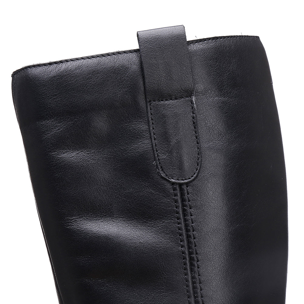 Handmade Soft Leather Knee High Boots Side Zip Riding Boots Short Plush Lining in Black/Brown