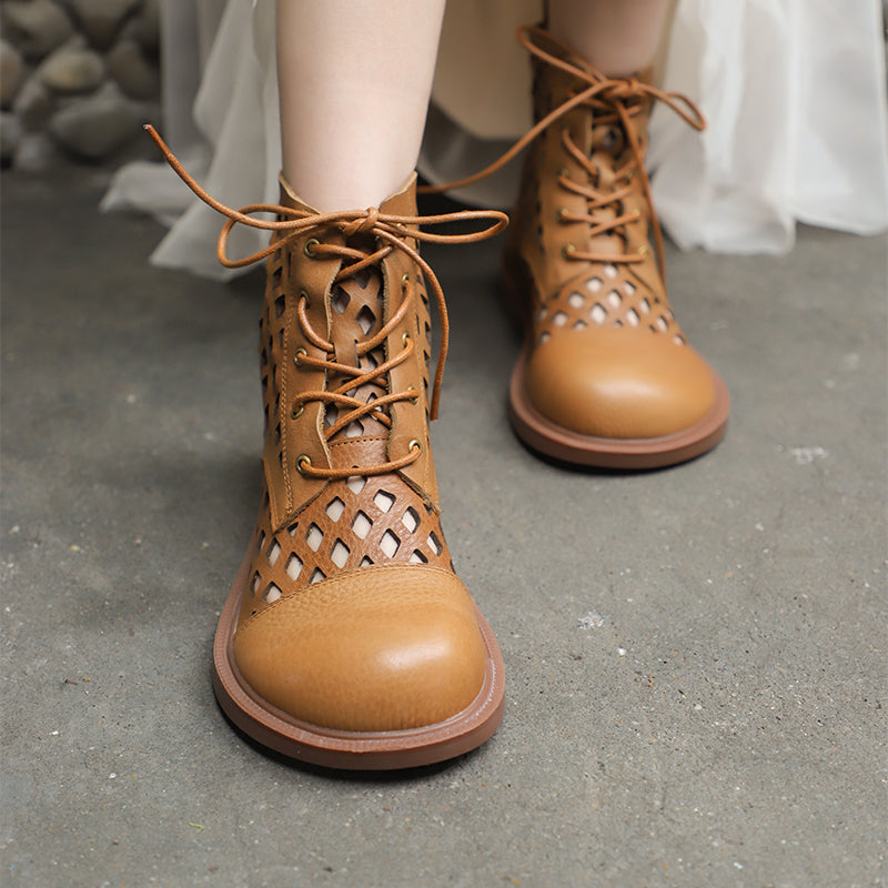 Handmade Leather Boots For Women in Black/Brown - Summer Ankle Boots