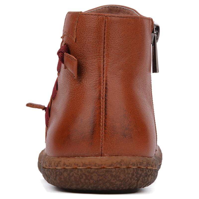 Women'S Handmade Leather Ankle Boots Short Brown/Black Boots Side Zipper