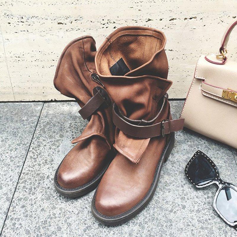 Women's Plus Size Adjustable Buckle Mid-Calf Motorcycle BootsFree Shipping